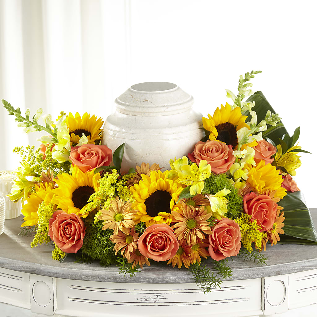 Faithful Sunflower Cremation Adornment – Babes Floral Design Llc, Old Fort NC