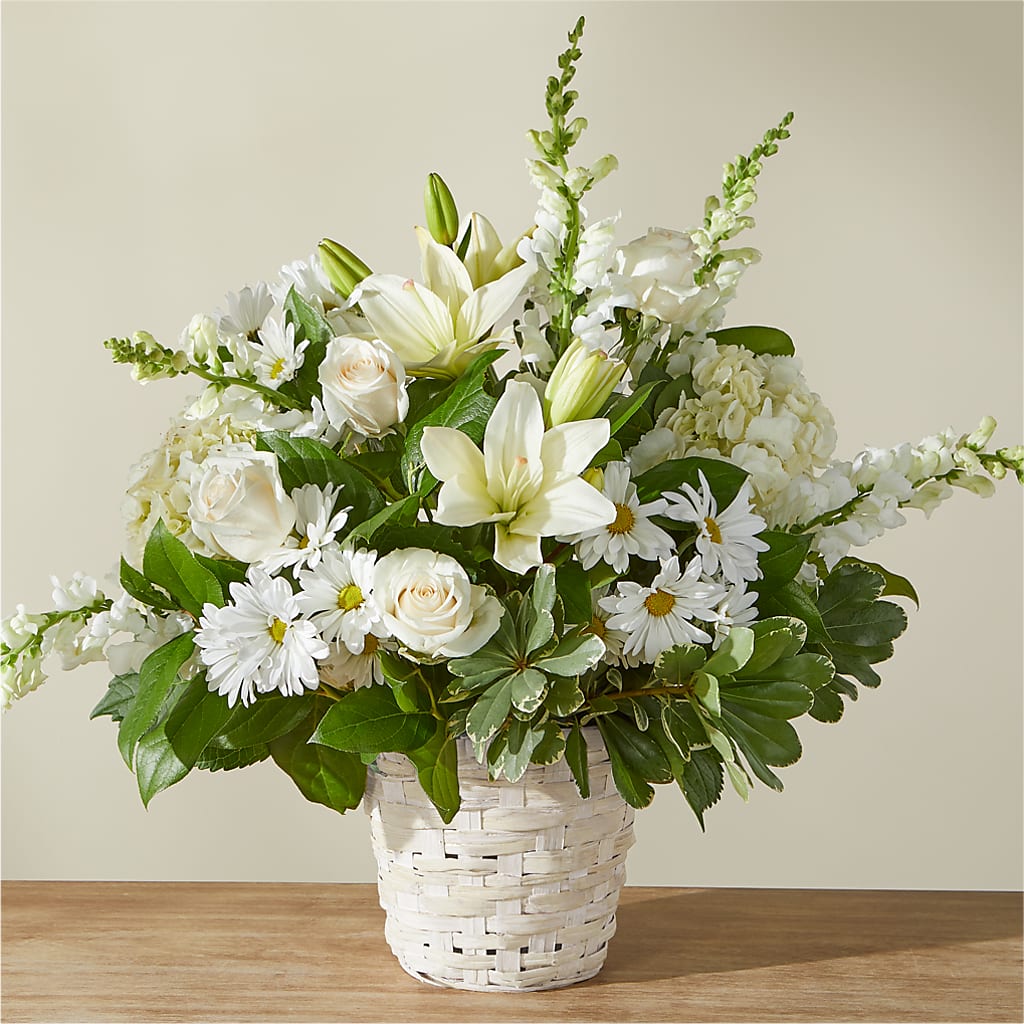 Ivory Elegance Floral Basket – Babes Floral Design Llc, Old Fort NC
