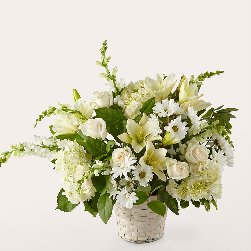 Ivory Elegance Floral Basket – Babes Floral Design Llc, Old Fort NC