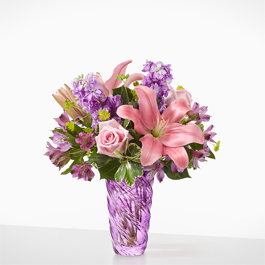 Precious Petals Bouquet with Luxe Swirl Vase – Babes Floral Design Llc, Old Fort NC
